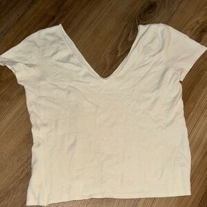 White House Black Market Cream V-Neck Short Sleeve Top